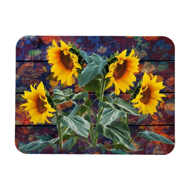 Imán Rústicas hojas otoñales y girasoles (Horizontal)