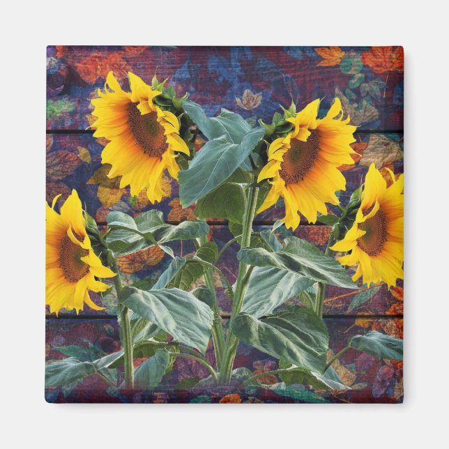 Imán Rústicas hojas otoñales y girasoles (Frente)