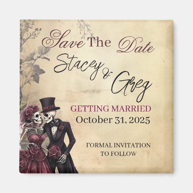 Imán Rústico Boda del esqueleto gótico (Frente)