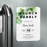 Imán Rústico Brunch de Verdor y ducha Bubbly Bridal<br><div class="desc">Añada un toque de elegancia a su ducha nupcial con nuestros imanes rústicos de eucalipto. Pida ahora y comienza a crear el evento de tu sueño. Diseñados con un diseño moderno y elegante, estos imanes presentan una delicada vegetación de eucalipto, creando una estética inspirada en el bosque, perfecta para cualquier...</div>