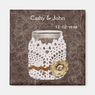 Imán Rústico Lace Wraped Mason Jar Boda