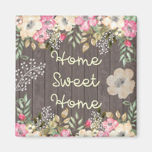 Imán Rústico look Home Sweet Home Floral Wood