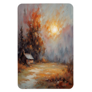 Imán Rústico Otoño Cabina Paisaje Caída Arte
