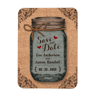 Imán Rústico país Burlap Jar Vintage Guardar la fecha