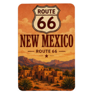 Imán Ruta 66 de Nuevo México Arte de Adobe al Atardecer