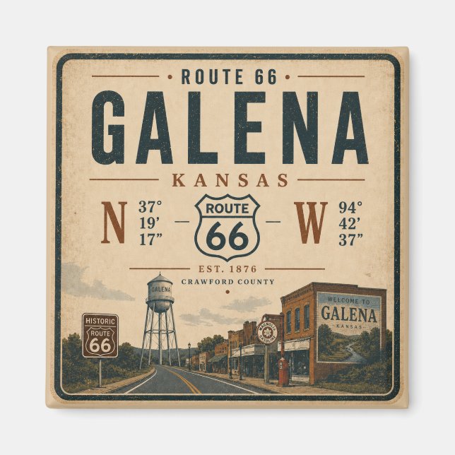 Imán Ruta 66 Souvenir Galena Histórico (Frente)