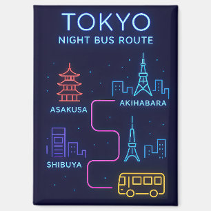 Imán Ruta de Autobús Nocturno de Tokio Arte Neon - Viaj