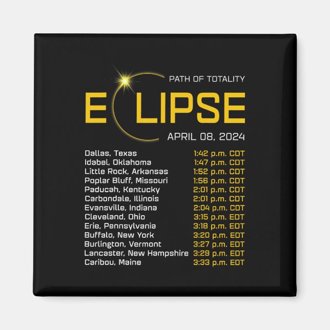 Imán Ruta de la Totalidad 2024 Mapa del eclipse total A (Frente)