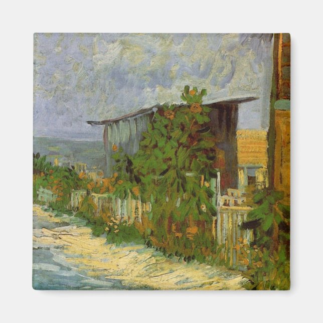 Imán Ruta de Montmartre y girasoles por Vincent van Gog (Frente)