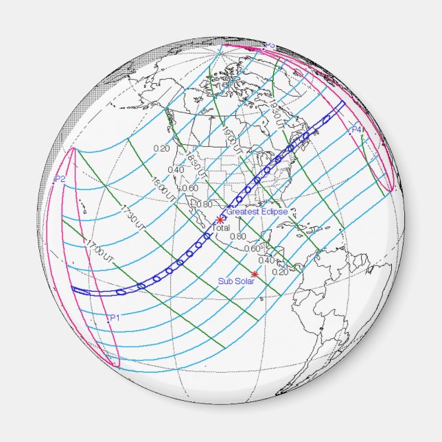 Imán Ruta mundial total del eclipse solar 2024 (Frente)
