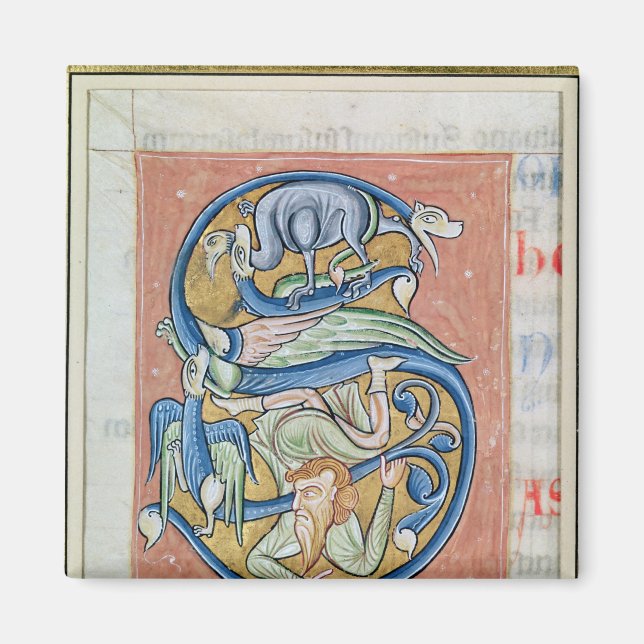 Imán 'S' inicial historiada que representa un acróbata (Frente)