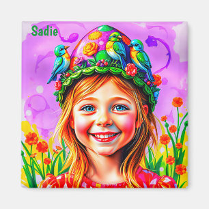 Imán SADIE ~ EASTER BONNET ~ Chica feliz ~