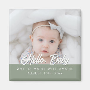 Imán Sage Green Contemporary Hello Baby Magnet