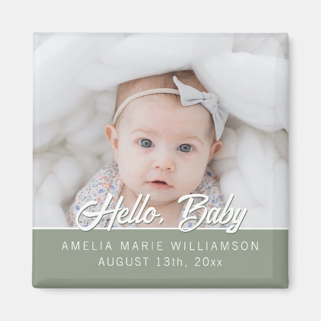 Imán Sage Green Contemporary Hello Baby Magnet (Frente)