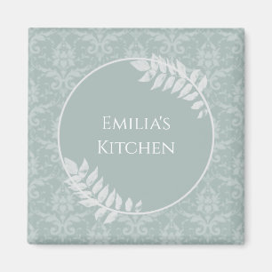Imán Sage Green Elegant Damask Personalized Magnet