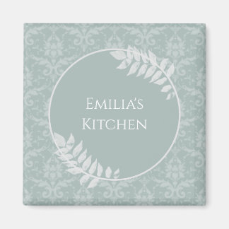 Imán Sage Green Elegant Damask Personalized Magnet