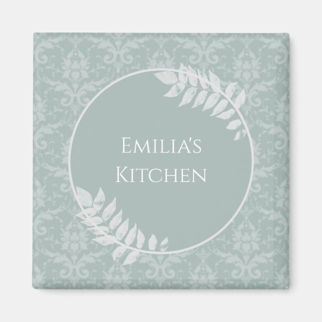 Imán Sage Green Elegant Damask Personalized Magnet (Frente)