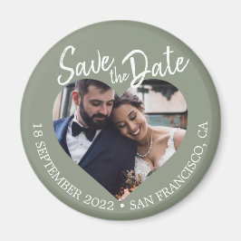 Imán Sage Green Photo Modern Script Save the Date