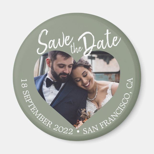 Imán Sage Green Photo Modern Script Save the Date (Frente)