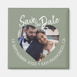 Imán Sage Green Photo Modern Script Save the Date
