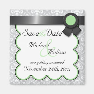 Imán Sage & Grey Damask Save the Date Magnet