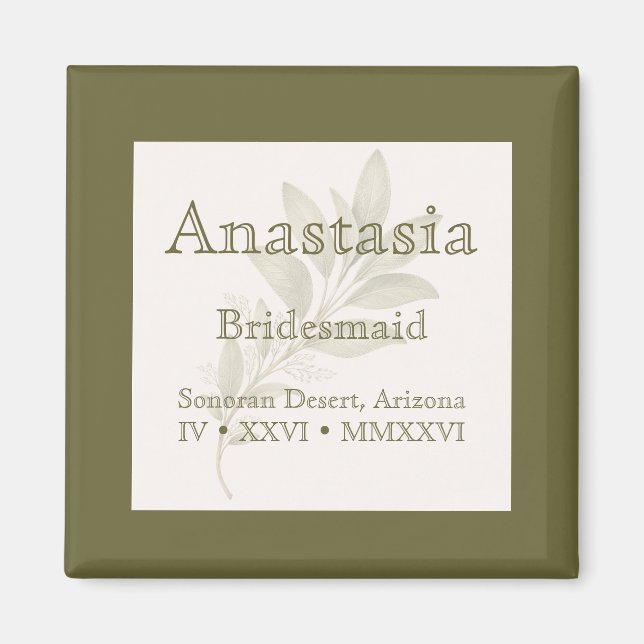 Imán Sage Personalized Bridesmaid Name Magnet (Frente)