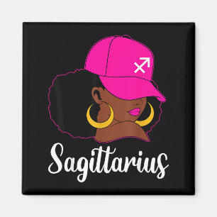 Imán Sagitario Chica Negra Gorra Rosa Cumpleaños Zodiac