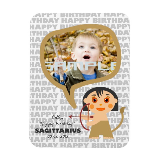 Imán Sagittarius Feliz Cumpleaños Keepsake para los niñ (Vertical)