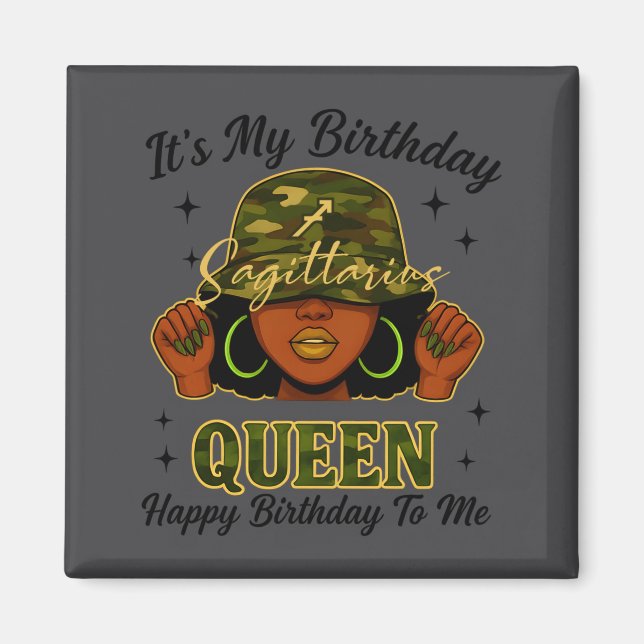 Imán Sagittarius Queen Black Woman With Cap Camo It's M (Frente)