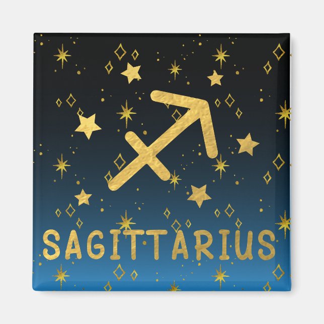 Imán Sagittarius Zodiac Blue and Gold Magnet (Frente)