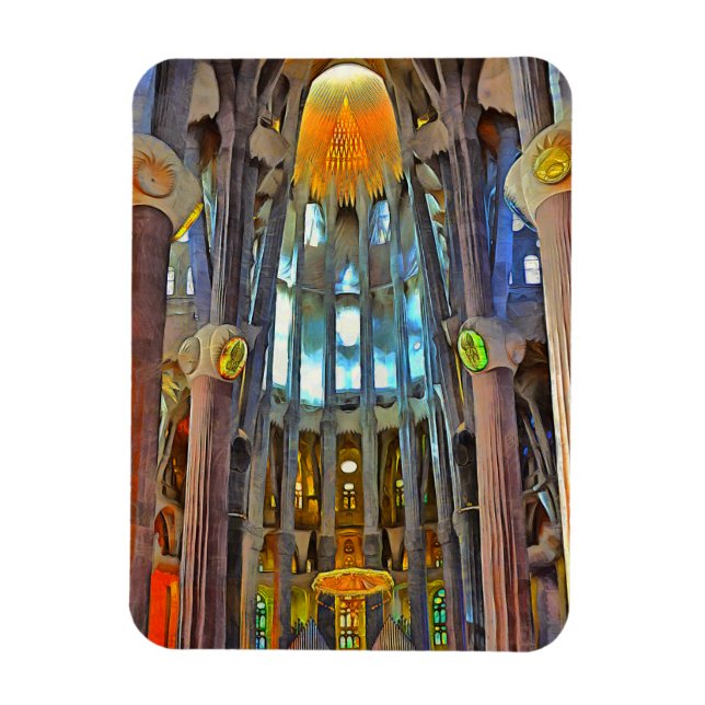 Imán Sagrada Familia. Vista interior al atardecer. (Vertical)