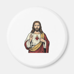 Imán Sagrado Corazón Jesús Grabado Antiguo Arte Vectori