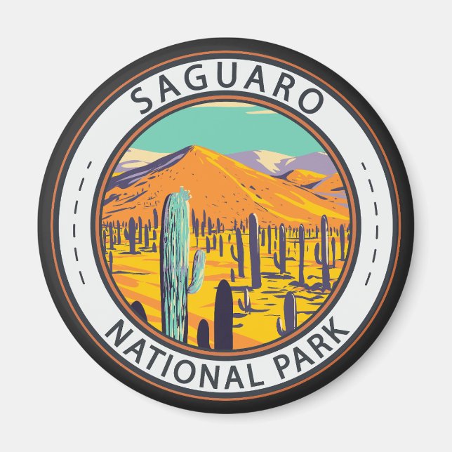 Imán Saguaro National Park Cacti In Spring Badge (Frente)