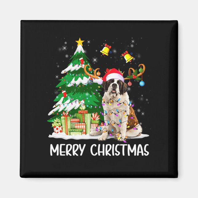 Imán Saint Bernard Christmas Lights Tree Santa Xmas Paj (Frente)