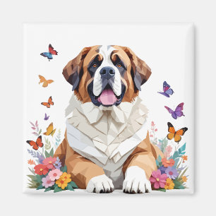 Imán Saint Bernard Playful Adorable Animal colorido