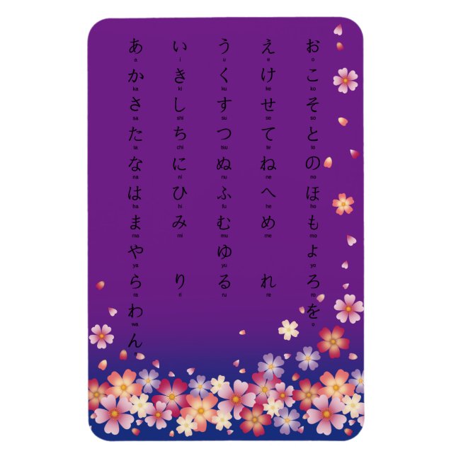 Imán Sakura florece en hiragana morado japonés (Vertical)