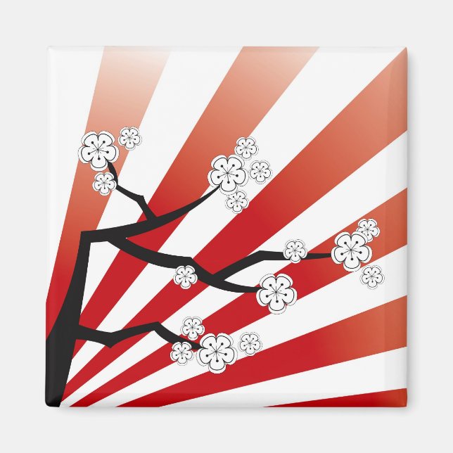 Imán Sakura Sunrise Flores de Cerezo Blanco Flores Zen (Frente)