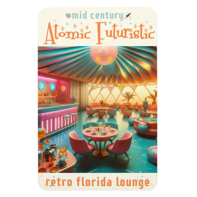 Imán Sala de estar retro futurista atómica de Florida (Vertical)