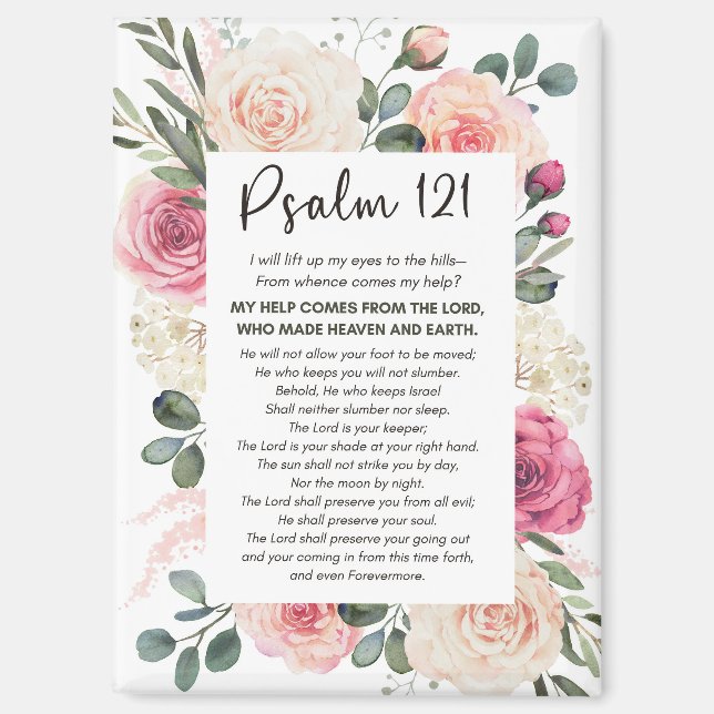 Imán Salmo 121 Levantaré mis ojos Biblia Floral (Anverso)