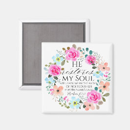 Imán Salmo 23:3 - Restaura mi alma Biblia Floral Rosa
