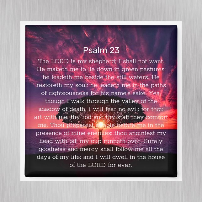Imán Salmo 23 Biblia Verse Sunset Tree (Psalm 23 Bible Verse Sunset Tree Magnet)