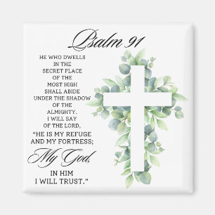 Imán Salmo 91:1-2 Cruz religiosa de follaje Versículo d