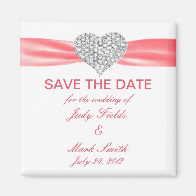 Imán Salmon Pink Ribbon Diamond Save The Date Magnet (Frente)