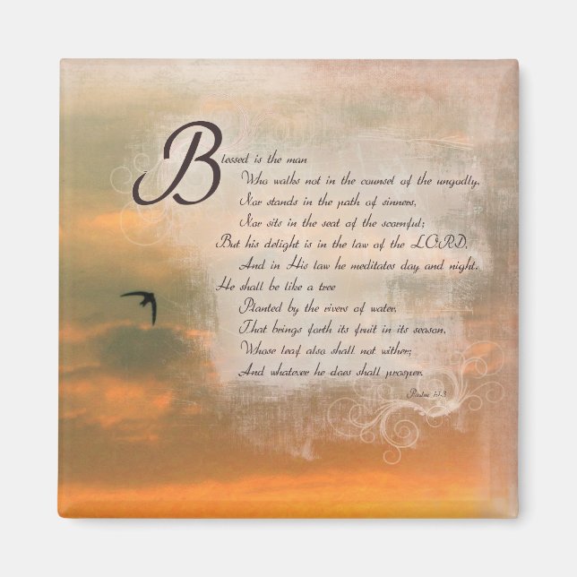 Imán Salmos y atardeceres - Salmos de la Biblia 1:1 (Frente)