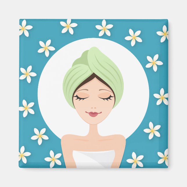 Imán Salón de belleza o mujer spa toalla envuelta azul  (Frente)