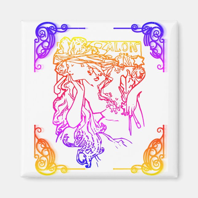 Imán Salón de mujeres de Art Nouveau Alphonse Mucha (Frente)