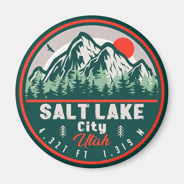 Imán Salt Lake City Utah Retro Sunset Souvenirs 60 (Frente)