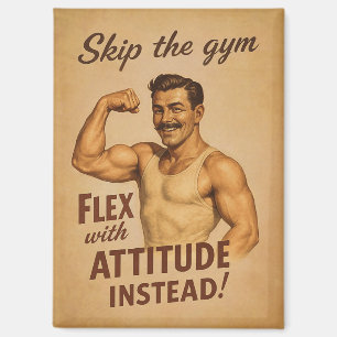 Imán Salta la Flex del Gimnasio con Actitud Retro Hombr