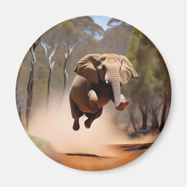 Imán "Salto de alegría: el salto de los elefantes anima (Frente)
