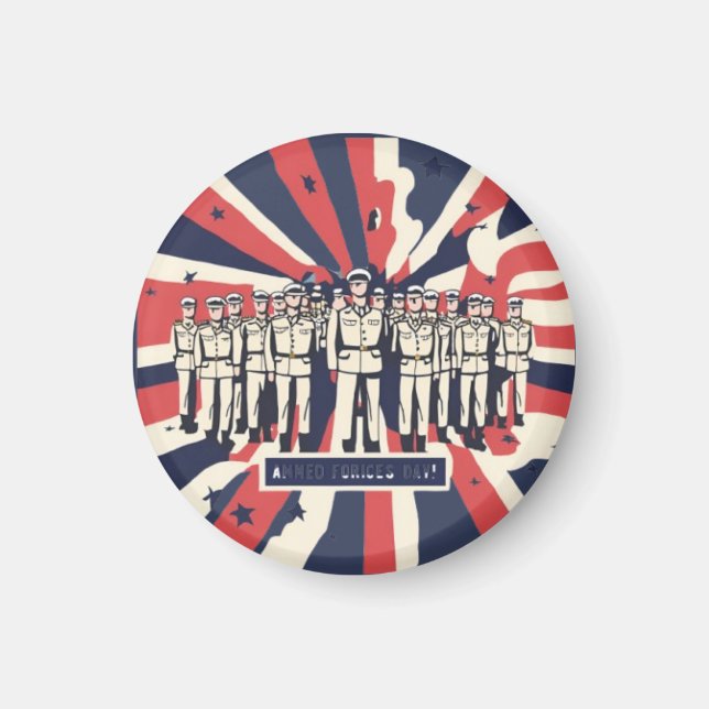 Imán "Saludo al servicio: Feliz Día de las Fuerzas Arma (Frente)